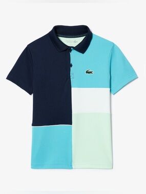 Lacoste Sport Boys Pique Knit Tennis Polo in Navy, Aqua & Mint - 12